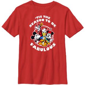 Disney Characters Fabulous Holiday Boy's Solid Crew Tee (Red)