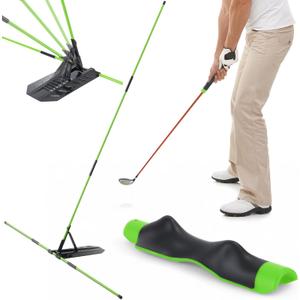 Golf Alignment Sticks & Swing Trainer Set Adjustable 7-Angle Holder & Grip Trainer Aid Portable Sectional Design for Swing Plane & Path Correction Training Equipment (Green)