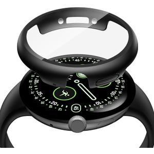 Misxi 2-Pack Shockproof Case with Screen Protector Compatible for Google Pixel Watch 4 (2025) 45mm, Direct Charging High Sensitivity Curved Protective Cover with Tempered Glass for Pixel Watch 4, Black