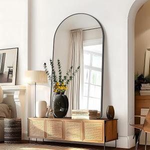 Arched Bathroom Mirror, 60"x30" Black Arched Mirror for Bathroom, Wall Mounted Mirror, Black Vanity Wall Mirror w/Metal Frame for Bedroom, Entryway, Living Room, Vertically Hanging