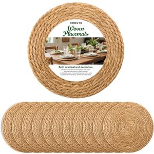13 in Round Woven Placemats Plate Chargers Set of 12, Boho Farmhouse Rustic Woven Place Mats for Kitchen Dining Party Table Decor, Rattan Wicker Table Mats Jute Braided Chargers for Dinner Plates