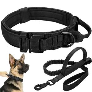Tactical Dog Collar Leash Set, Adjustable Military Training Nylon Collar Dog Training with Control Handleand Metal Buckle, Dog Collar for Medium Large Dogs (Black,XL)