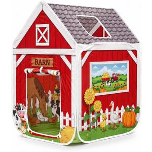 Amplov Red Barn Play Tent for Kids Ages 2+, Farm Animal Pretend Play Tent for Boys & Girls, Indoor Farmhouse Toy Tent, Birthday