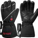 SAVIOR HEAT Heated Gloves for Men Women, Rechargeable Electric Heated Leather Skiing and Snowboarding Gloves (Small, Black)