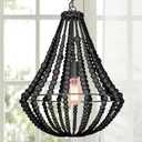 Boho Light Fixtures Wood Beaded Chandelier Farmhouse Pendant Light 1-Light Black 16.5" Ceiling Hanging Light, Dining Room, Living Room, Kitchen, Bedroom, Hallway