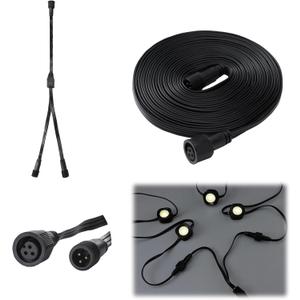 2 Pcs Extension Cable Kit Compatible with Govee Permanent Outdoor Light 3 Pins Y Splitter Cord Straight Extension Compatible with Govee H705 H706 H805 Weatherproof Patio Yard (16 ft,Black)