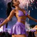 DaiLiWei 3 Piece Swimsuits for Women Festival Rave Outfits Metallic Glitter Bikini Sets Sexy Bathing Suit Beach Skirt 2026 (Purple, S)