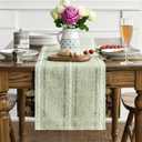 Artoid Mode Sage Green Rustic Cotton Linen Table Runner, Seasonal Embroidered Hollow Kitchen Dining Table Decoration for Home Party Decor 13x36 Inch