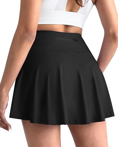 CHRLEISURE Women Tennis Golf Skirt with Pockets - High Waisted Crossover Golf Pleated Athletic Workout Dress Running Skort, Size L
