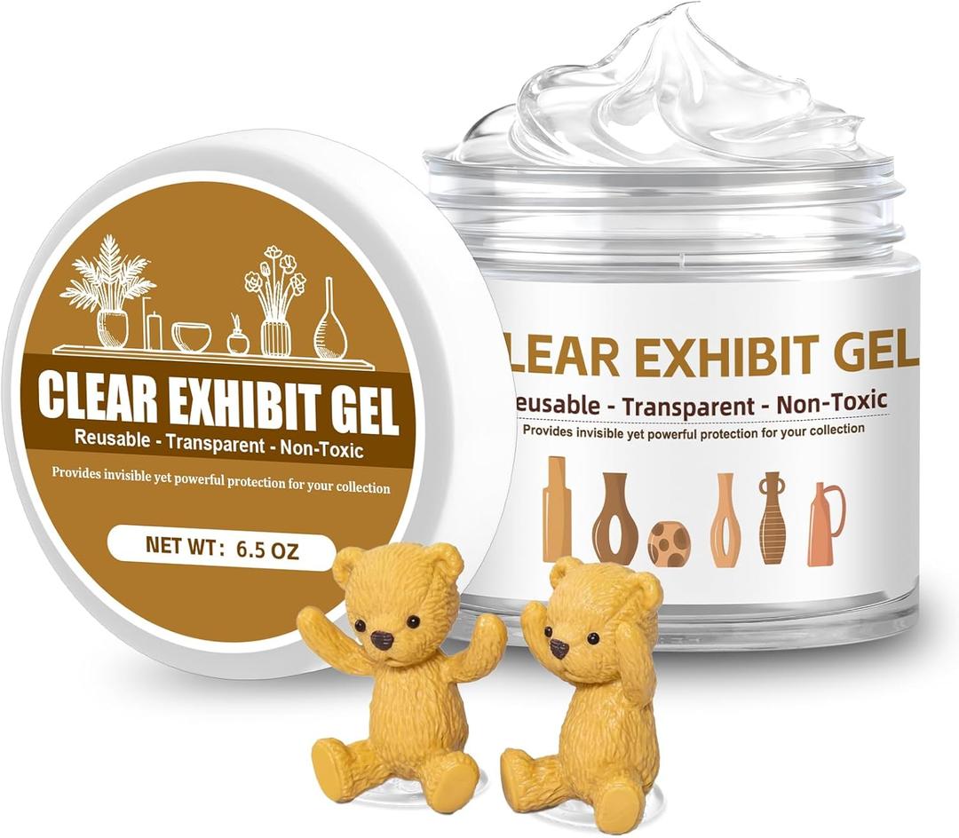 6.5 oz Clear Exhibit Gel for Museum - Removable Clear Museum Putty Wax, Reusable & No Residue Earthquake Putty to Display Your Treasures, Protect Fragile items and Collections from Vibration & Falling