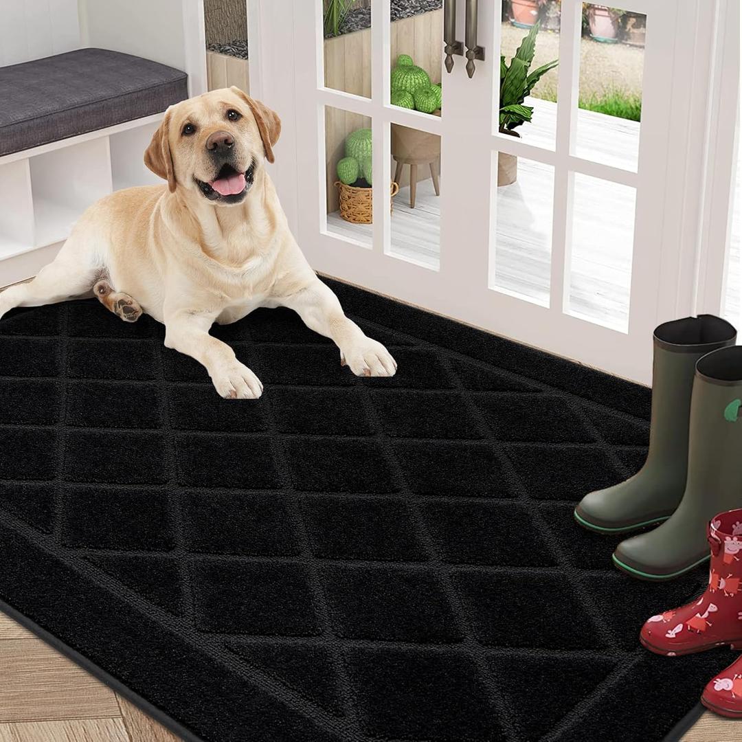BEQHAUSE Dirt Trapper Door Mat 36" x 60", Doormat Non-Slip Entryway Rugs Washable, Dog Door Mat Stain Resistant and Absorbent Welcome Floor Mat for Front Back Door, Mud Wet Shoes & Paws, Black