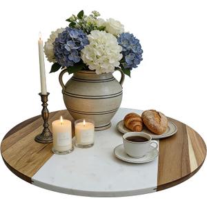 18" Marble & Wood Lazy Susan Turntable, Rotating Serving Tray
Large Dining Table Centerpiece, Spinning Platter for Kitchen Countertop, Pantry & Charcuterie Board
