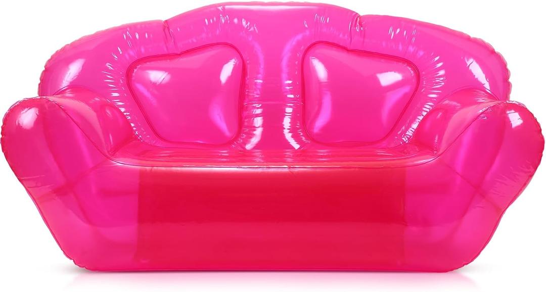 Kigley Inflatable Chair Blow Up Couches Transparent Inflatable Sofa Seat Yard Patio Portable Air Couch Furniture for Outdoor Indoor Camping Beach Room(Double Seat,Pink)