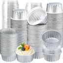200Pcs Round Aluminum Baking Cake Pans with Clear Plastic Lids, Foil Pie Tin Tart Pans Disposable Ramekins Browni Baking Cups Dessert Cups for Wedding Birthday Party,5oz Silver