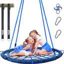 Hapfan 40'' Spider Web Tree Swing, 750 lbs Outdoor Saucer Net Swing with Swivel and 9.8 FT Hanging Straps, Backyard Play Set Accessories (Blue)