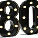 Pooqla Decorative Led Light Up Number Letters, Black Plastic Marquee Number Lights Sign for 80th Birthday Party Wedding Decor Battery Operated Black Decoration 80 (8.86 in)