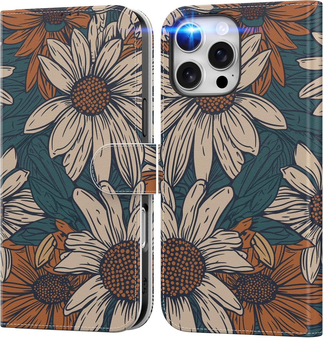 DEENAKIN FUNMIKO for iPhone 16 Pro Wallet Case with Cash Clip + Card Holder | RFID-Blocking, Military-Grade Drop Protection & UV-Printed Artwork, Magnetic Closure with Leather Kickstand
