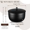 Monarch Abode Garden Hose Holder with Lid Decorative Water Hose Holders for Outside, Hand Hammered Metal Matte Black Pot with Drainage, 100ft Waterhose Holder for Outside, Garden Storage Caddy