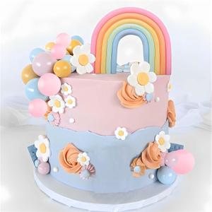 Boho Cake Topper, Qoadwem 26pcs Rainbow Cake Topper For Hippie Themed Daisy Flowrs Blue Dog Cake Toppers Pastel Ball Cake Decorations for Groovy Hippie Wedding Party Supplies