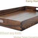 26 x 16 Inches Extra Large Rectangle Black Walnut Wood Ottoman Tray with Handles, Serve Tea, Coffee or Breakfast in Bed, Classic Wooden Decorative Serving Tray