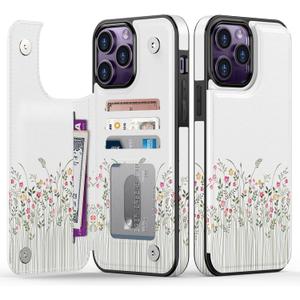 Goodon for iPhone 13 Pro Max Case Wallet - Flip Folio Leather Cover with Trendy Floral Design, 4 Card Slots & Kickstand Function, Protective Phone Case for Women and Girls - Cute Tiny Flowers