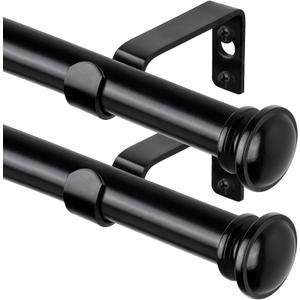 2 Pack Curtain Rods for Windows 48 to 84 Inch, Telescoping Splicing 3/4 Inch Single Rods for Windows Decorative Drapery Rod 32 to 86 with Small Finial, Black
