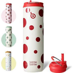 BOTTLE BOTTLE Insulated Water Bottle 24oz with Straw Lid and Handle for Sports Travel Gym Stainless Steel Water Bottles Double-Wall Vacuum Metal Leak Proof BPA-Free (Polka Pop)