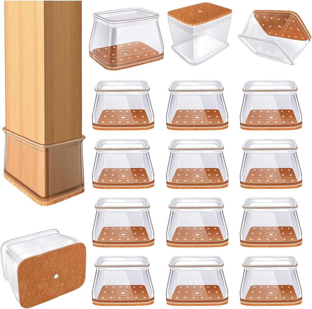 24 Pcs Chair Leg Floor Protectors for Hardwood Floors Rectangle Silicone Covers to Protect Wood Tile Floors Felt Pads Furniture Leg Caps Anti-Scratch Reduce Noise (Fit L:1-1/8" to 1-1/2",W:3/4" to 1")