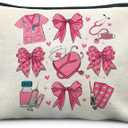 Coquette Pink Bow Nurse Makeup Bag, Nurse Gifts for Women Cosmetic Bags, Nurse Week Gifts Makeup Pouch, Nurse Appreciation Gifts Zipper Pouch