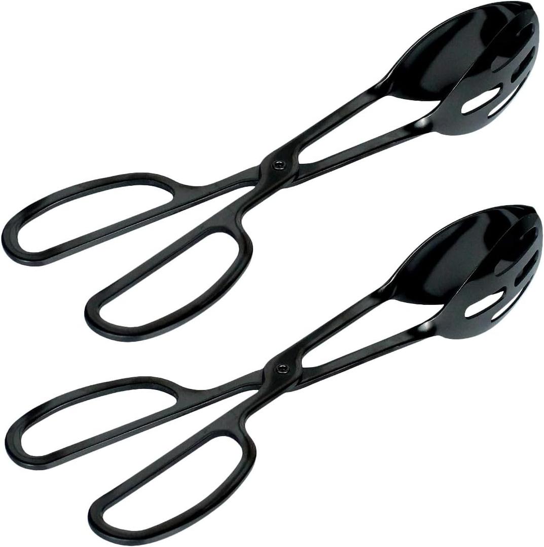 2 Pieces Buffet Salad Tongs for Kitchen Serving and Cooking, Stainless Steel Food Scissor Tongs, Catering Utensil for Bread Cake Bake Steak Barbecue (Black)