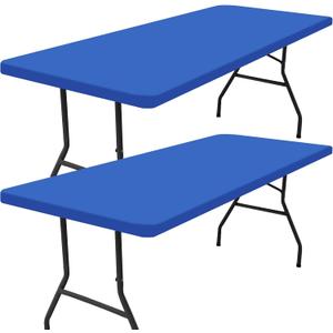 Smiry 2 Pack Rectangle Picnic Table Cloth, Waterproof Elastic Fitted Tablecloths, Washable Polyester Rectangular Patio Table Cover for Camping, Indoor and Outdoor (Blue, 36"x96")
