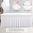 Wish Care 2 Pack White Spandex Table Clothes for 8 Foot Rectangle Tables, 8FT Wrinkle Free Fitted Tablecloths Ruffles Design Table Cover for Party, Banquet, Wedding and Events