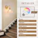 Vintage Battery Operated Wall Sconce Set of 2, Wireless Wall Sconces with Amber Glass Lampshade,Rechargeable Wall Lights with Remote Control for Bedroom, Living Room