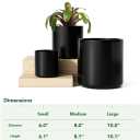 LE TAUCI 10+8+6 Inch Ceramic Pots for Plants, Indoor Planters with Drainage Hole and Plug, Modern Cylinder Flower Pots Set of 3 for Office and Living Room, Satin, Black, Medium