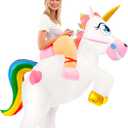 Spooktacular Creations Halloween Inflatable Costume Adult, Riding a Unicorn Blow-up Suit for Cosplay Themed Parties (X-Large(71In), White)