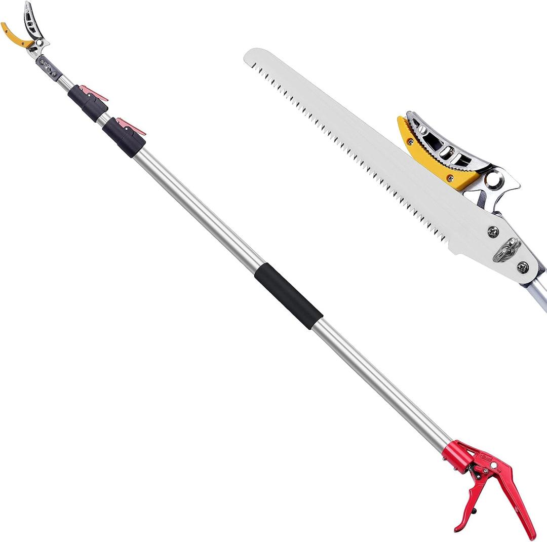 FLORA GUARD Extendable Tree Pruner 4.6-10ft, Telescoping Pole Pruner & Pole Saw with Cut & Hold Fruit Picker, Lightweight Long Reach Branch Trimmer for High Trees, 3m