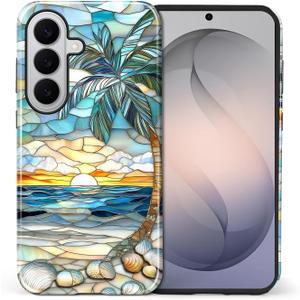 for Samsung Galaxy S26+ Case for Women Girl Men Boy, Shockproof Soft Silicone & Hard PC Shell Protective Case for Samsung Galaxy S26+ - Beach Palm Tree Shell Coastal