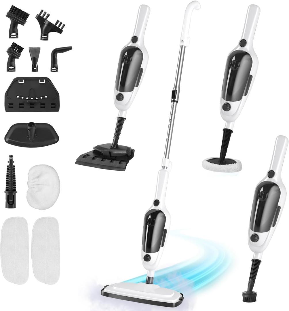 11-in-1 Steam Mop, Powerful Handheld Steam Cleaner for Home with 23FT Cord &15.2 OZ Water Tank, 3 Steam Modes MultiPurpose Steam Mop for Hardwood Floors, Clothes, Tile, Windows, Carpet (white)