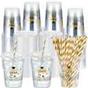 Sliner 50 Sets 16 oz Gold Graduation Plastic Cups Wildflower Congrats Grad Disposable Drinking Cups with Lids and Paper Straws for Hot Cold Drinks Class of 2026 Graduation Party Supplies