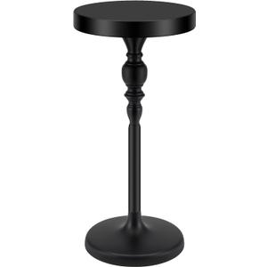 Black Metal Martini Table 9.5 x 9.5 x 20.5 Inches Round Drink Tables Decorative Pedestal Side Desk for Small Spaces Cocktail Drink Holder Stand Small End Shelf for Living Room Bedroom