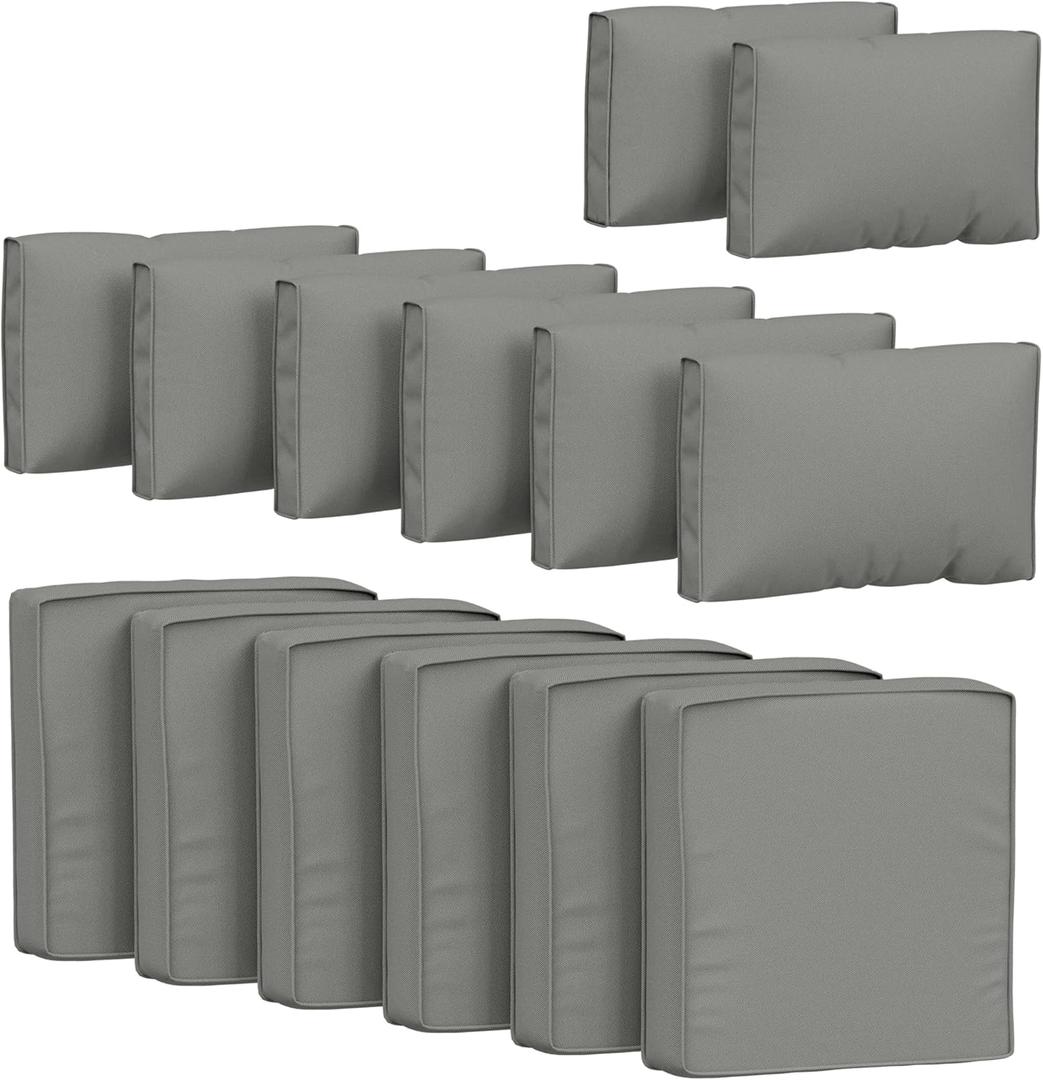 14 Pcs Outdoor Cushion Covers Patio Cushion Slipcovers Replacement Splash Proof with Zipper for Outdoor Furniture, Patio Sofa Couch 3 Sizes, Covers Only (25.5''25.5''4'', Light Grey)