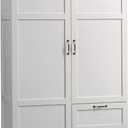 Sauder Select Multipurpose Bedroom Armoire Wardrobe Closet Pantry Storage Cabinet with Storage Drawers and Hanging Rail, in Soft White finish