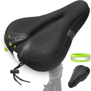 Zacro Comfort Bike Seat Cushion - Memory Foam Gel Padded Bike Seat Cover for Men Women, Extra Soft & with Reflective StrapFit for Exercise Mountain Road City Peloton Bike (Medium)
