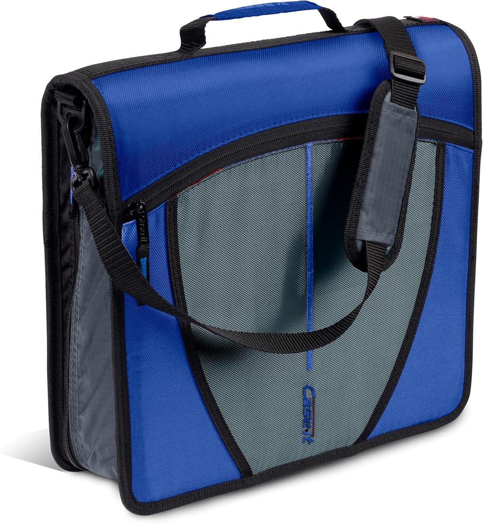 Case-it Mighty Zip Tab School Zipper Binder | 3-Inch O-Rings, 600-Sheet Capacity, 5-Subject Expanding File Folder, Multiple Pockets & Storage Organizer, Shoulder Strap | D-146 Midnight Blue
