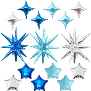 2 x Blue Silver Star Balloons, 22in Large Star Balloons Foil 10in 4-Pointed & Pentagram Balloon for Graduation Baby Shower Space Themed Birthday Party Decorations