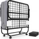 Rollaway Bed with Mattress for Adults, Folding Bed with Memory Foam Mattress and Sturdy Metal Frame, Cot Size Portable Guest Bed on Wheels with Storage Cover, 75” x 31” | Washable Cover, Lockable Wheels