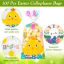 3 x RICEDUO Easter Cellophane Treat Bags, 100 Pieces Clear Cello Gift Bag with Twist Ties, Easter Candy Goodies Bags for Kids Spring Party Favors Supplies