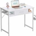 Pamray 32 Inch Small Computer Desk with Drawer and Shelves Simple Study Work Table for Bedroom White