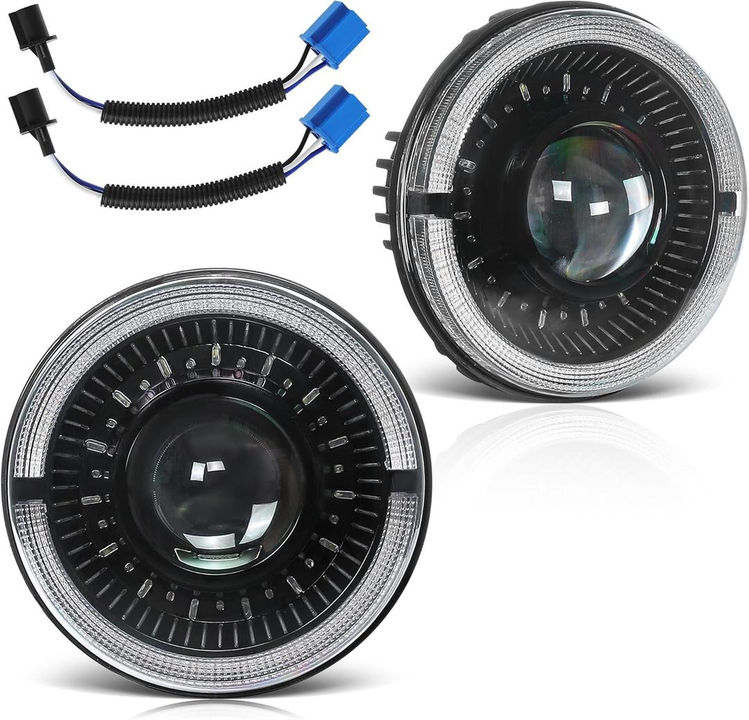 DWVO 2pcs Projector 7 Inch LED Headlights Compatible with 2007-2018 Wrangler JK JKU,1997-2006 Wrangler TJ, 2004-2006 Wrangler LJ Unlimited, Headlamp with DRL Turn Signal Black Housing