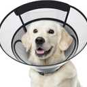 Dog Cone Collar for Large Dogs After Surgery, Mesh Windows PVC Transparent E Collar for Dog, Anti-Bite Lick Wound Healing Neuter Safety Practical Comfy Plastic Cone L
